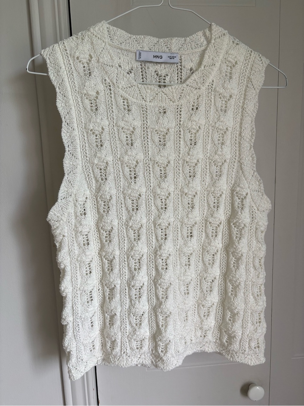Mango Cream Openwork Knit Sleeveless Top